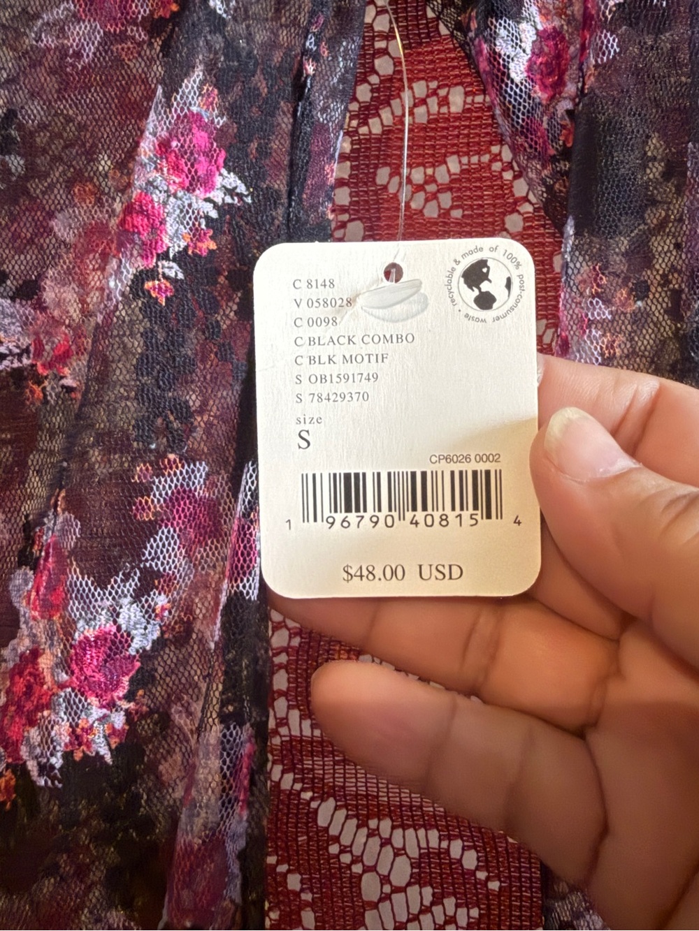 NWT Intimately Free People Sheer Floral Mesh Lace Long Sleeve Top Whimsigoth S - Picture 4 of 4